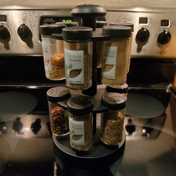 12 space 10 glass container round robin spice rack organizer black - Picture 2 of 3